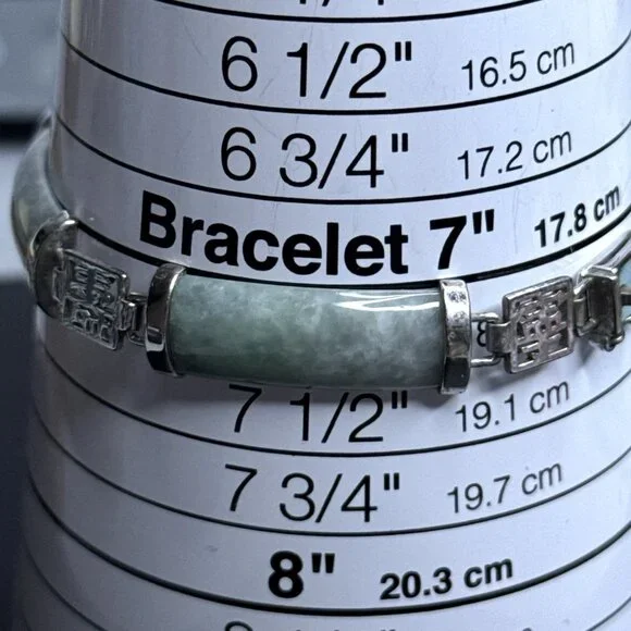 Jade Of Yesteryear Station Bracelet Green Jade Panels Sterling Silver 7.25" Cast - Picture 8 of 14